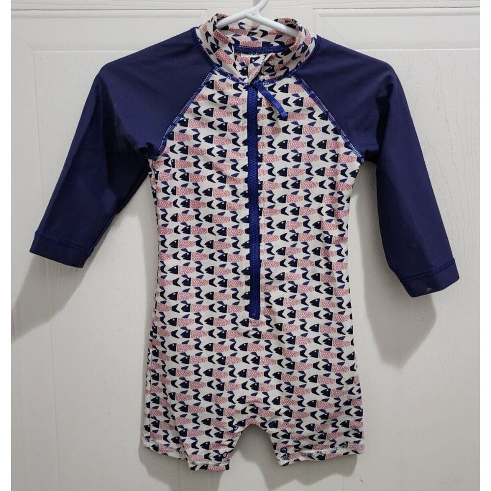 Egg By Susan Lazar Baby One Piece Zip Front LS Rashguard Red White Blue Fish 12M